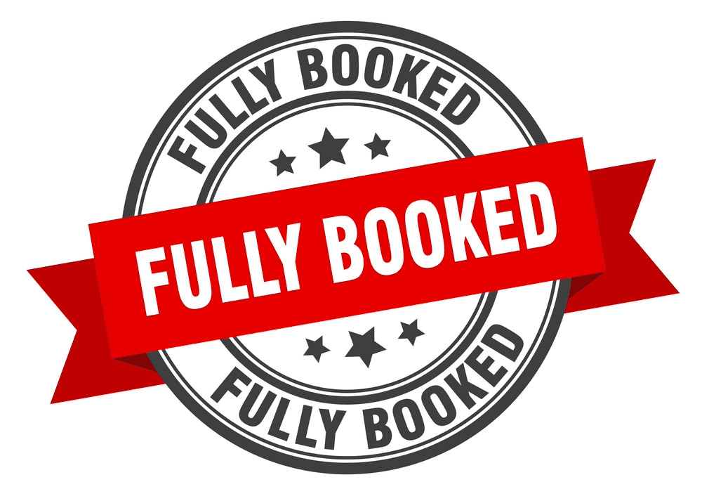 Red and black "Fully Booked" stamp with stars, featuring a red banner across the center.